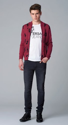 Versace Jeans Lightning Strike Cardigan Logo Tee and Slimfit Dark Jean